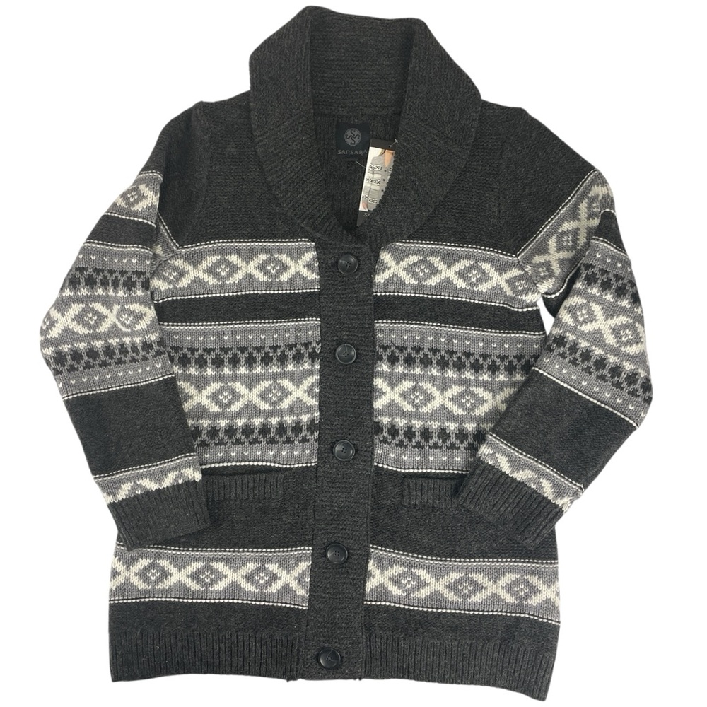 Sansara Womens Fair Isle Wool Blend Cardigan Button Up Sweater Cabincore Size L